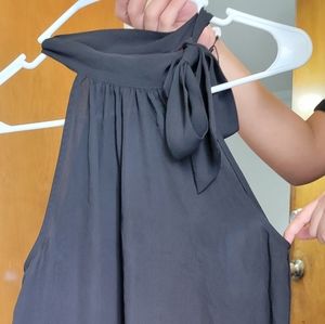 Black Tie Neck Sleeveless Blouse